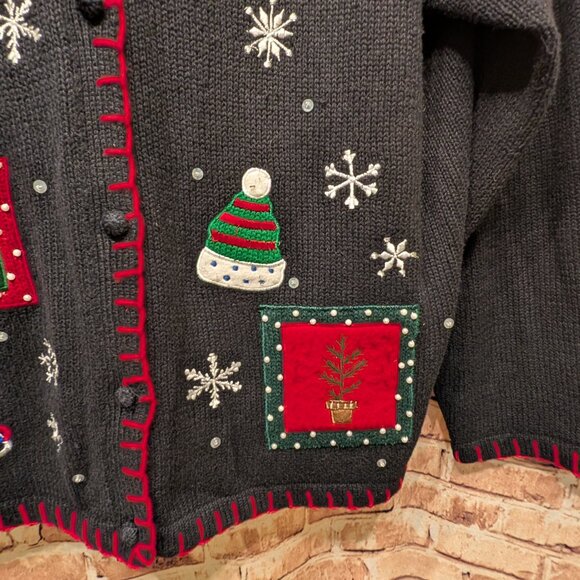 Basic Editions Holiday Cardigan Black with Holiday Embroidery Size XL - Picture 4 of 12